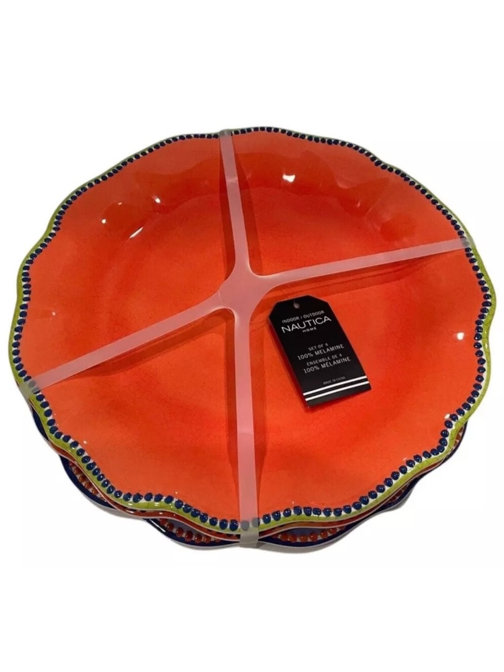 NAUTICA SHINY MELAMINE 11” TROPICAL COLORS DINNER PLATES SET 4